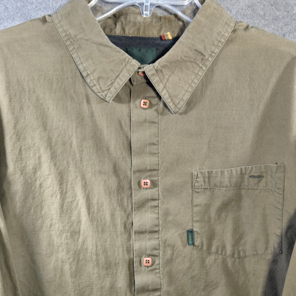 Reef Mens Long Sleeve Shirt XXL Olive Green Coastal Relaxed Casual 100% Cotton‎